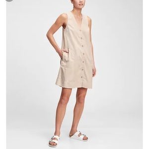 GAP Beige Button-Front Midi Dress
